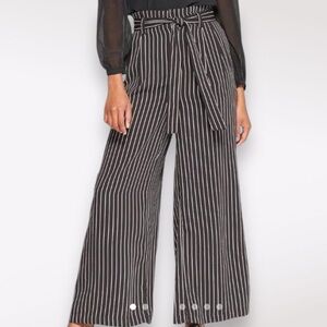 Who what wear striped black white pants high waisted wide leg belted Large L